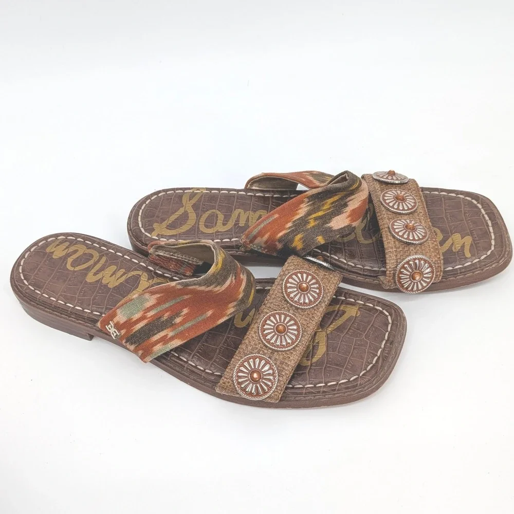 Sam Edelman Hera Slide Sandals Womens 8 Brown Ikat‎ Concho Boho Western Shoes